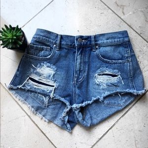 PACSUN BULLHEAD High-rise distressed denim shorts